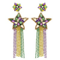 Mardi Gras Shooting Star Beaded Earrings With Tassel