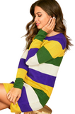 Mardi Gras Color Striped Knit Dress - Poree's Embroidery