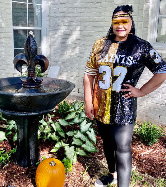 New Orleans Saints Women's Black and Gold Sequin Jersey Dress