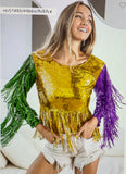 Mardi Gras Sequin Fringe Crop Top - By Poree's Embroidery