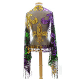 Mardi Gras Fleur De Lis Sequined Shawl - Poree's Embroidery