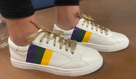 Mardi Gras Three Striped Tennis Shoe (White) 7