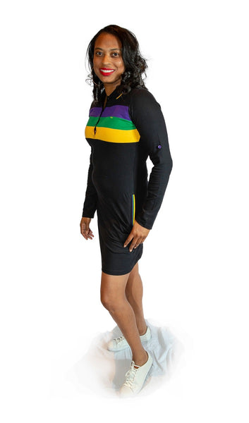 Mardi Gras Girls Black Three Striped Polo Dress Small (4-6)