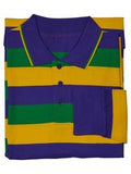 Mardi Gras Long Sleeve Polo Shirt (Traditional Stripes) - Poree's Embroidery