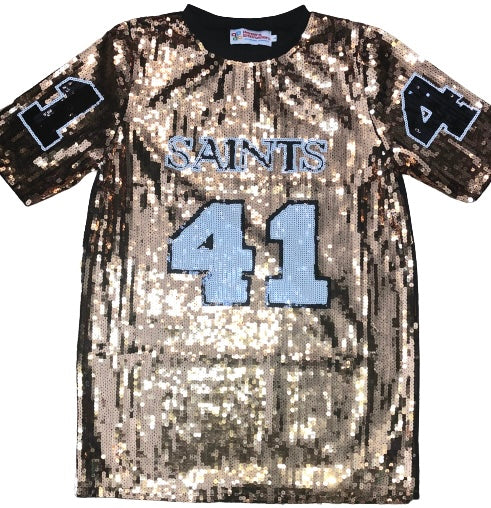 Black and Gold New #41 Sequin Jersey By Poree's Embroidery Med to X-Large Black and Gold New #41 Sequin Jersey By Poree's Embroidery Med to X-Large