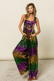 Mardi Gras Sequin Color Block Overalls