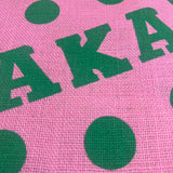 Greek Sorority Alpha Kappa Alpha Pola Dot Straw Tote AKA Picnic Bag Wood Handles