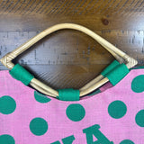 Greek Sorority Alpha Kappa Alpha Pola Dot Straw Tote AKA Picnic Bag Wood Handles