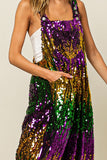 Mardi Gras Sequin Color Block Overalls