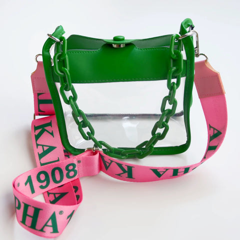 Alpha Kappa Alpha® Inspired Clear Stadium Crossbody Bag with Chain & Adjustable Strap