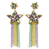 Mardi Gras Shooting Star Beaded Earrings With Tassel