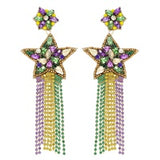 Mardi Gras Shooting Star Beaded Earrings With Tassel