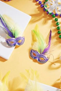 Mardi Gras Mask With Feather Earrings
