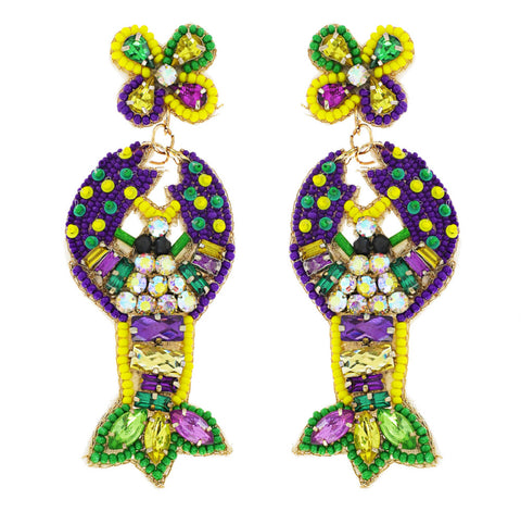 Mardi Gras Jeweled Crawfish Earrings