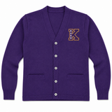 Edna Karr Cardigan Sweater – Grey & Purple | Crest or K Logo Embroidery