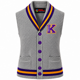 Edna Karr Embroidered School Sweater Vest | Grey, Purple & Gold