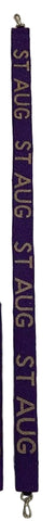 Purple beaded purse strap with 'ST AUG'. 