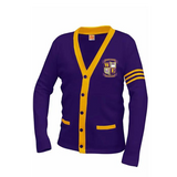 Warren Easton Gold and Purple Varsity Cardigan Sweater