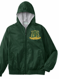 Andrew Wilson Charter School embroidered crest on hunter green Augusta hooded jacket

