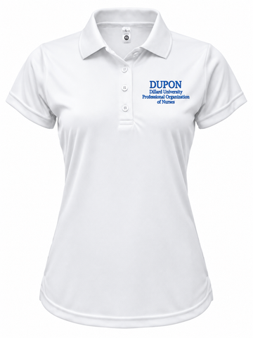 DUPON royal blue women's polo with white embroidered left chest logo