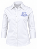 DUPON white women's button-down shirt with royal blue embroidered left chest logo