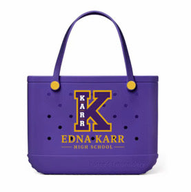 Edna Karr High School large purple spirit tote with cellphone holder