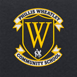 Close-up of the embroidered Phillis Wheatley Community School crest