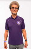 Model wearing St. Augustine High School 75th Diamond Jubilee purple polo shirt