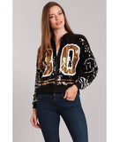 Black and Gold Sequin Numbered Bomber Jacket - Poree's Embroidery