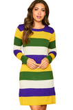 Mardi Gras Color Striped Knit Dress - Poree's Embroidery