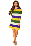 Mardi Gras Color Striped Knit Dress - Poree's Embroidery