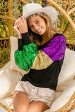 Mardi Gras Color Block Sequins Sleeve Knit Tops (3 Colors Available) - By Poree's Embroidery