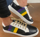 Mardi Gras Three Striped Tennis Shoe (Black) - By Poree's Embroidery