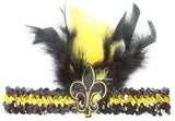 Black and Gold Sequin Feathered Headband - Poree's Embroidery