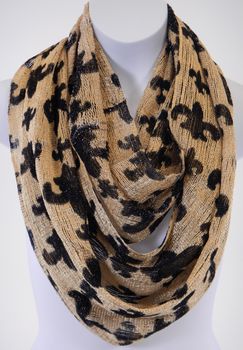 Black and Gold Fleur De Lis Infinity Scarf - Poree's Embroidery