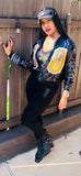 Black and Gold Sequin Numbered Bomber Jacket - Poree's Embroidery