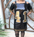 Black and Gold Sequin Off The Shoulder #41 Dress - Poree's Embroidery