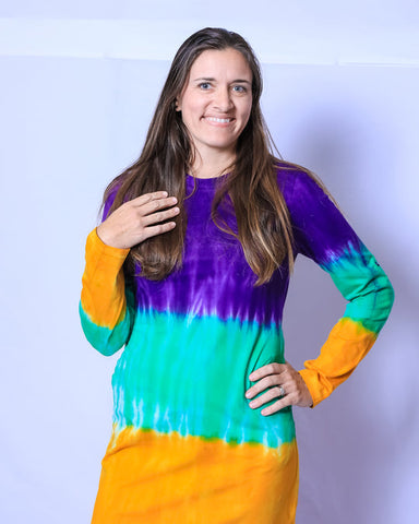 Mardi Gras Ladies Tie Dye Dress - Poree's Embroidery Mardi Gras Ladies Tie Dye Dress - Poree's Embroidery