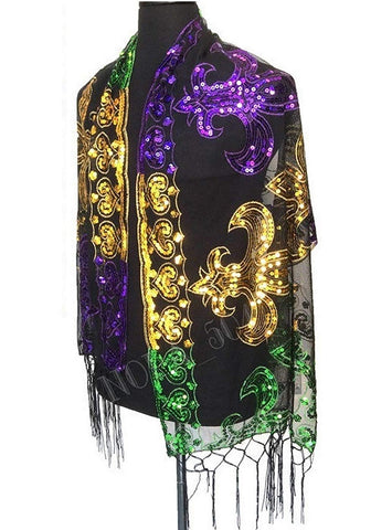 Mardi Gras Sequin Fleur De Lis Scarf - Poree's Embroidery