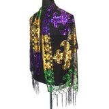 Mardi Gras Fleur De Lis Sequined Shawl - Poree's Embroidery