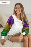 Mardi Gras Color Block Sequins Sleeve Knit Tops (3 Colors Available) - By Poree's Embroidery