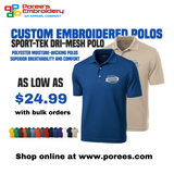 Custom Embroidered Polo Shirts | Moisture Wicking | Dry Mesh | Custom Design - By Poree's Embroidery