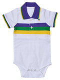 Mardi Gras White Three Stripe Onesie (Short or Long Sleeve) - Poree's Embroidery