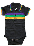 Mardi Gras Black Three Stripe Onesie (Short or Long Sleeve) - Poree's Embroidery