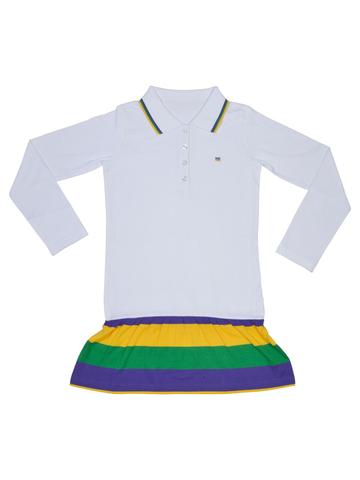 Mardi Gras Little Girls White Polo Dress - Poree's Embroidery