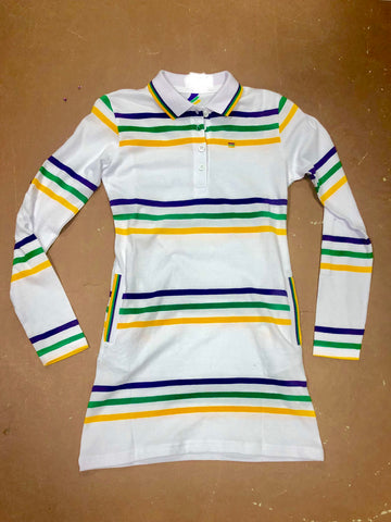 Mardi Gras Girls Thin Striped Polo Shirt Dress - Poree's Embroidery