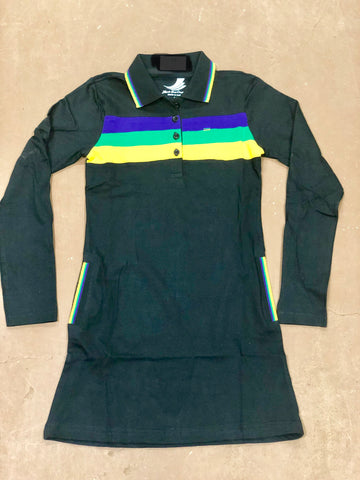 Mardi Gras Girls Black Three Striped Polo Dress - Poree's Embroidery