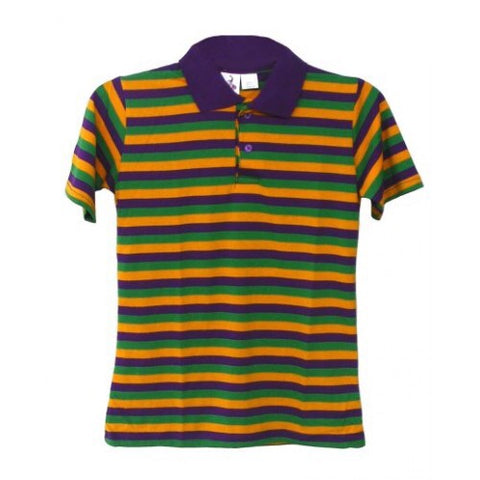 Mardi Gras Kids Polo Shirt (Thin Stripe) - Poree's Embroidery