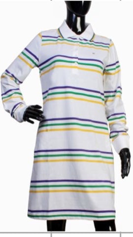 Mardi Gras Thin Striped Polo Shirt Dress - Poree's Embroidery
