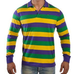 Mardi Gras Long Sleeve Polo Shirt (Traditional Stripes) - Poree's Embroidery